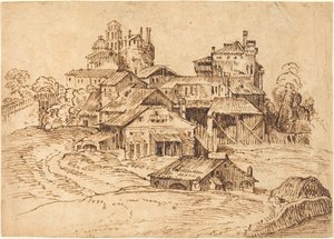 意大利城镇风光（继提香或多米尼克-坎帕尼奥拉之后） 作者 Bolognese 17th Century