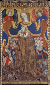 La Vierge de Misericorde - Peinture de Bonanat Zaortiga (actif 15eme siecle)，蛋彩画木头 (223x126.8 cm)，约 1430 年 - 慈悲圣母，蛋彩画面板由 Bonanat Zaortiga，约 1430 年 - 加泰罗尼亚国家艺术博物馆，巴塞罗那 作者 Bonanat Zaortiga