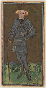 The Knave of Swords，来自&39;Visconti&39;甲板的塔罗牌的传真，1441-47