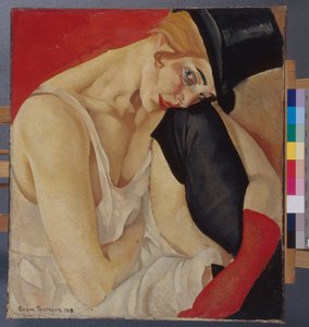戴高帽的女人--鲍里斯-德米特里耶维奇-格里戈里耶夫（1886-1939 年）的画作，布面油画（71x62.5 厘米） 作者 鲍里斯·德米特里耶维奇·格里戈里耶夫