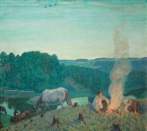 篝火晚会，1916年 作者 鲍里斯·米哈伊洛维奇·库斯托季耶夫
