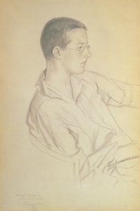 Dmitri Dmitrievich Shostakovich（1906  -  75）的肖像，1923年（铅笔在纸上） 作者 鲍里斯·米哈伊洛维奇·库斯托季耶夫