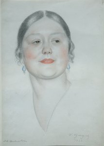 玛丽亚·德米特里耶夫娜·肖斯塔科维奇的肖像，1923年 作者 鲍里斯·米哈伊洛维奇·库斯托季耶夫