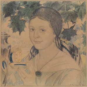 玛丽亚·肖斯塔科维奇的肖像，1922年 作者 鲍里斯·米哈伊洛维奇·库斯托季耶夫