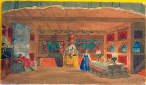 歌剧《沙皇新娘》的舞台设计，尼古拉·里姆斯基-科萨科夫，1920年 作者 鲍里斯·米哈伊洛维奇·库斯托季耶夫