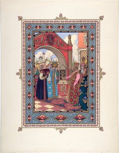 Vassilissa la Belle (Vassilissa la tres Belle) - Illustration for the Fairy tale Vasilisa the Beautiful par Zvorykin, Boris Vasilievich (1872-after 1935), c. 1925 - Colour Lithography, 27,3x20,5 - Private Collection