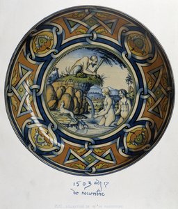 Actéon surprising Artemis (diane) au bain - in "Collection of Italian faiences of XV, XVI and XVIIIth centuries", designed by C. Delange and C. Borneman, ed.Delange, 巴黎 作者 博内曼