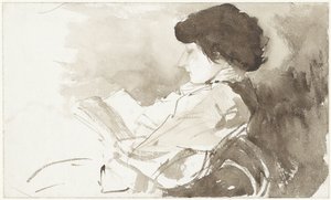 读书的女人，侧面