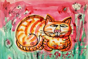 猫（亚克力海报色和彩色墨水）