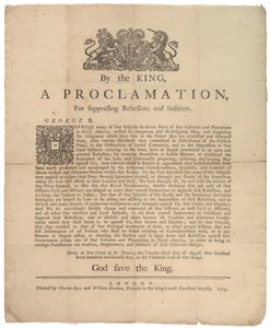 宣告叛乱的宣言......，1775年8月23日 作者 英国学校