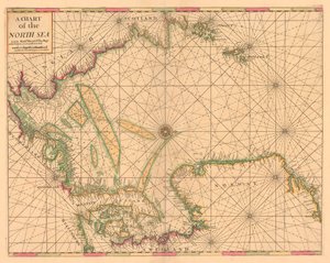 北海海图：挪威至多佛尔海峡，约 1700 年（彩色雕刻） 作者 英国学校