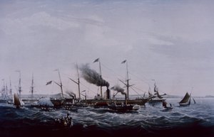 大西部轮船，由布鲁内尔设计，1837 年于布里斯托尔完工（彩色平版印刷） 作者 英国学校