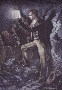 汉弗莱-戴维与戴维矿工安全灯，1815 年发明（手绘木版画） 作者 英国学校