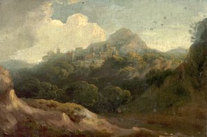 山景，早晨（木板上的油画） 作者 英国学校