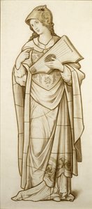 抒情诗的缪斯 - 彩色玻璃卡通，c.1890（纸上水彩） 作者 英国学校