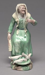 喂鸡的老妇人，斯塔福郡工厂，约1770年（陶器 作者 英国学校