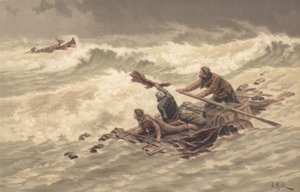 水手们抓住海上的残骸（彩色平版印刷） 作者 英国学校