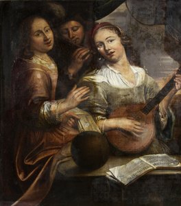 三位音乐家，约 1700 年（布面油画） 作者 英国学校