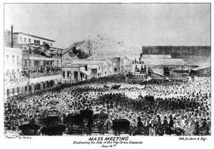 1856年，加利福尼亚州萨克拉曼多，维吉兰特堡外举行群众大会，1856年。