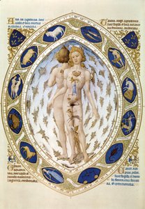 人体与星座，选自《贝里公爵的丰富经历》，约 1411-16 年（微型画） 作者 林堡兄弟