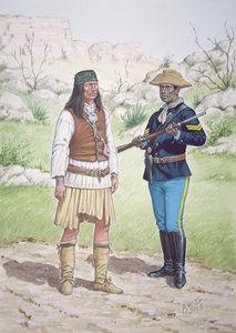 1886 年，一名奇里卡瓦阿帕奇勇士和一名美国骑兵第 10 团下士，选自一套六幅肖像画
