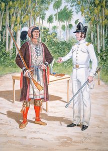 塞米诺尔人酋长奥西奥拉在佛罗里达州与美国龙骑兵第二团的一名军官签订的条约中