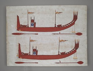 或 14005 皇家驳船和船只（纸本水墨、彩色和金色） 作者 缅甸学校