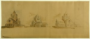 伊利诺伊州芝加哥的圣加布里埃尔教堂，透视草图，约1889年。 作者 伯纳姆和鲁特