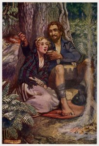 "For snug in a glen, where nane could see" (colour litho)