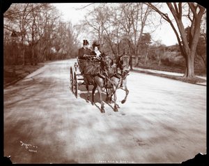 1904年，纽约，Anna Held和Florenz Ziegfeld驾驶一辆马车开着马车（银色明胶印刷品）