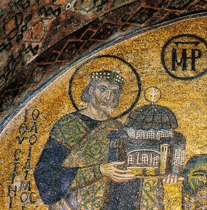 Emperor Justinian presenting Hagia Sophia to the Virgin and Child (mosaic) 作者 拜占庭