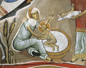 圣母玛利亚和耶稣基督的壁画，Panagia Too Araka，Bizantine，特罗多斯山脉，塞浦路斯 作者 拜占庭