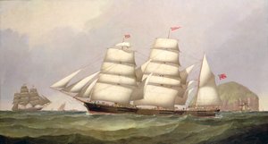 艾尔萨·克雷格（Ailsa Craig）旁的“无畏”轻舟，商船飞越 作者 CH Fyfe
