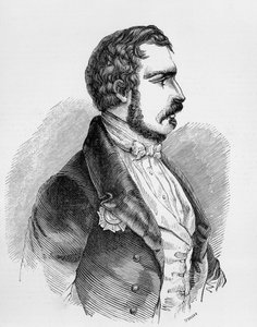 夏尔-路易-拿破仑-波拿巴或拿破仑三世（1808-1873）的肖像，1848年至1852年的法国第二共和国总统，1852年至1870年的法兰西第二帝国皇帝，雕版画 作者 JB 和 Brown J. 和 Rowbotham