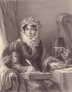 法国作家Stephanie-Felicite Ducrest de Saint Aubin, Madame de Genlis (1746-1830)的肖像，雕版画 作者 JB 和 Brown J. 和 Rowbotham