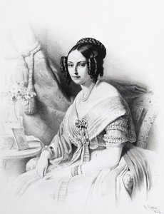 哈布斯堡-洛林的玛丽亚-阿德莱德（1822-1855）的肖像，萨瓦的维克多-伊曼纽尔二世的妻子，雕版画 作者 JB 和 Brown J. 和 Rowbotham