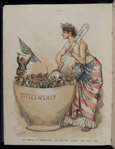 同化砂浆 - 和一个不会混合的元素，插图来自Puck杂志，1889年6月26日 作者 CJ泰勒
