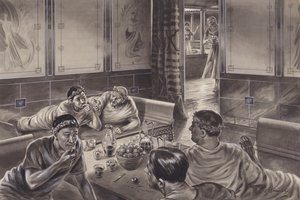 盎格鲁罗马人在三层大厅用餐（水粉画，纸面）