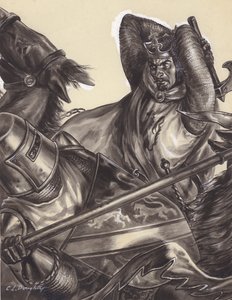 罗伯特-布鲁斯即将杀死亨利-德-博洪爵士（？）（纸面水粉画）