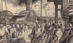 1840 年开始每两周一次前往美国的 Cunard 公司蒸汽船 "不列颠尼亚号"（纸面水粉画） 作者 CL 道蒂