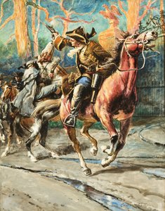 公路客的暴行》（纸本水粉画）威廉-佩吉每次抢劫得手后似乎都能振作起来--直到他的下一次大胆逃亡；他的成功因一次在大北路上的抢劫未遂而终止； 作者 CL 道蒂