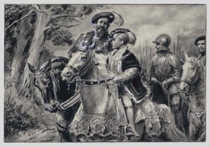护国公萨默塞特公爵将年轻的国王爱德华六世送往温莎（水粉画，纸本）
