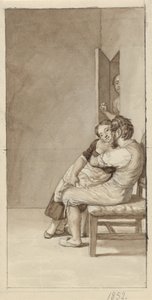 一对夫妇在半开的门内被一名女子搭讪 作者 Christoffer Wilhelm Eckersberg