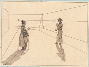 几何结构中的两个人物。Linearperspectiven" 插图，图版四 作者 克里斯托弗·威廉·埃克斯伯格