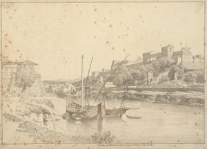 在 Porta Portese 外的 Porto di Ripa Grande 望台伯河，朝向罗马的马尔莫拉塔和蒙特阿文蒂诺教堂 作者 克里斯托弗·威廉·埃克斯伯格
