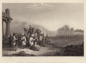 Kattiawar, Travellers and Escort 中的场景（版画）