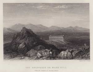 Areopagus 或火星山，与雅典忒修斯神庙（彩色石版画）