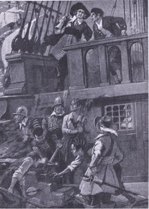 布雷克将军是如何进行海战的，插图选自《卡塞尔名人传》，约 1940 年（平版）。 作者 C·达德利·坦南特