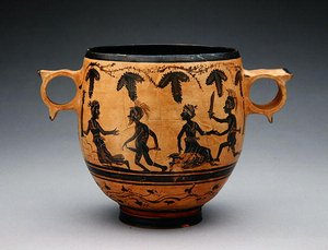 带有模仿场景的Skyphos，约公元前430-410年（陶瓷）（另见307555）。 作者 卡比里安