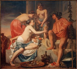 Der thronende Bacchus – Nymphen reichen Bacchus Wein und Fr 作者 塞萨尔·博蒂乌斯·范·埃弗丁根
